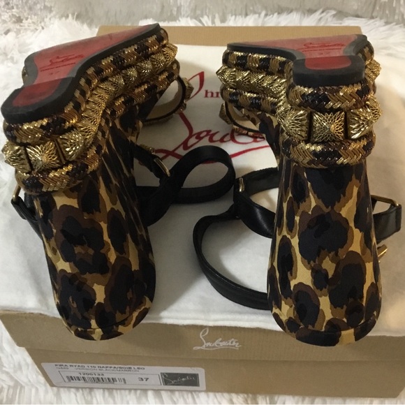 Christian Louboutin Black and Gold Leopard Sandals - Picture 14 of 14